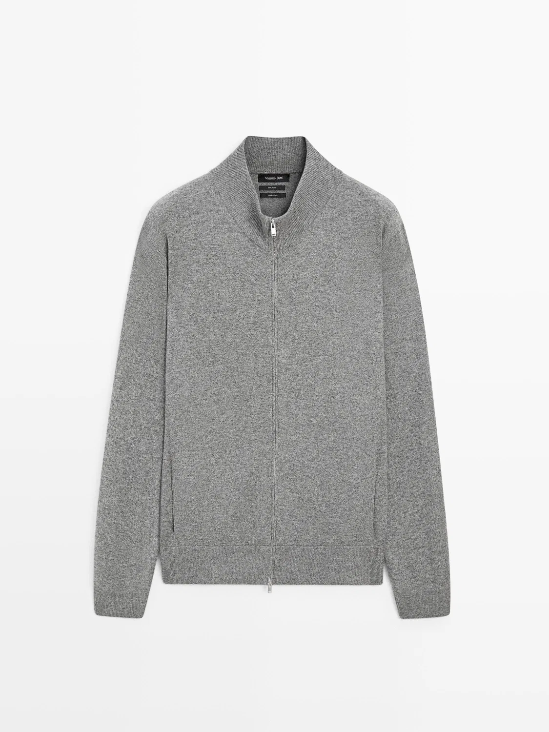 Вязаный кардиган из шерсти на молнии Massimo Dutti, серый