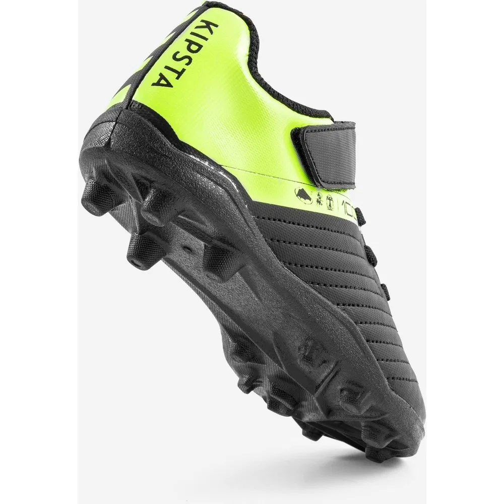 Детские футбольные бутсы для мальчиков с липучками, Black Neon Lime Green, 100 Easy Ag/fg Decathlon — фото 4