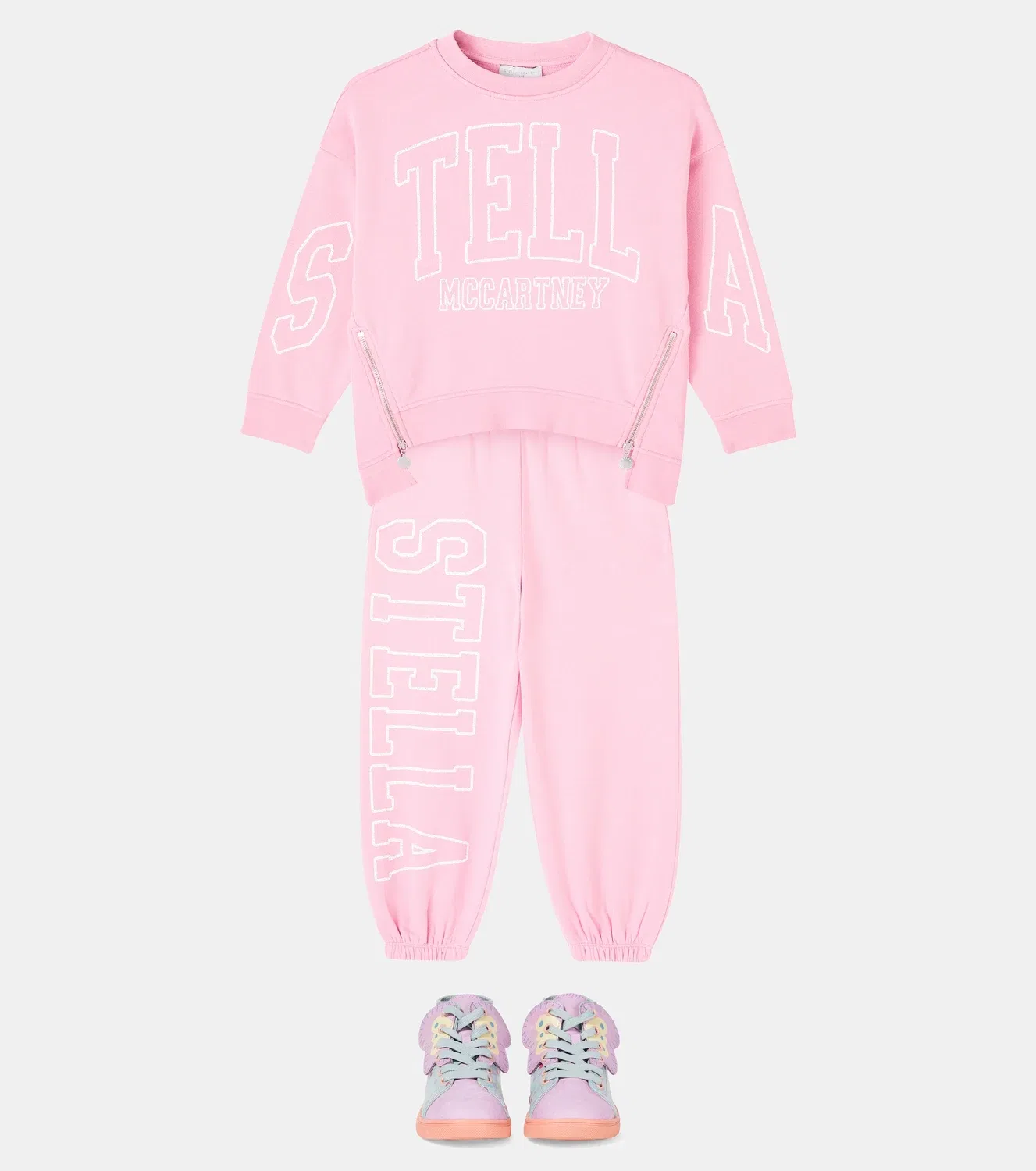 Комплект спортивного костюма из хлопкового джерси с логотипом Stella Mccartney Kids, розовый — фото 2