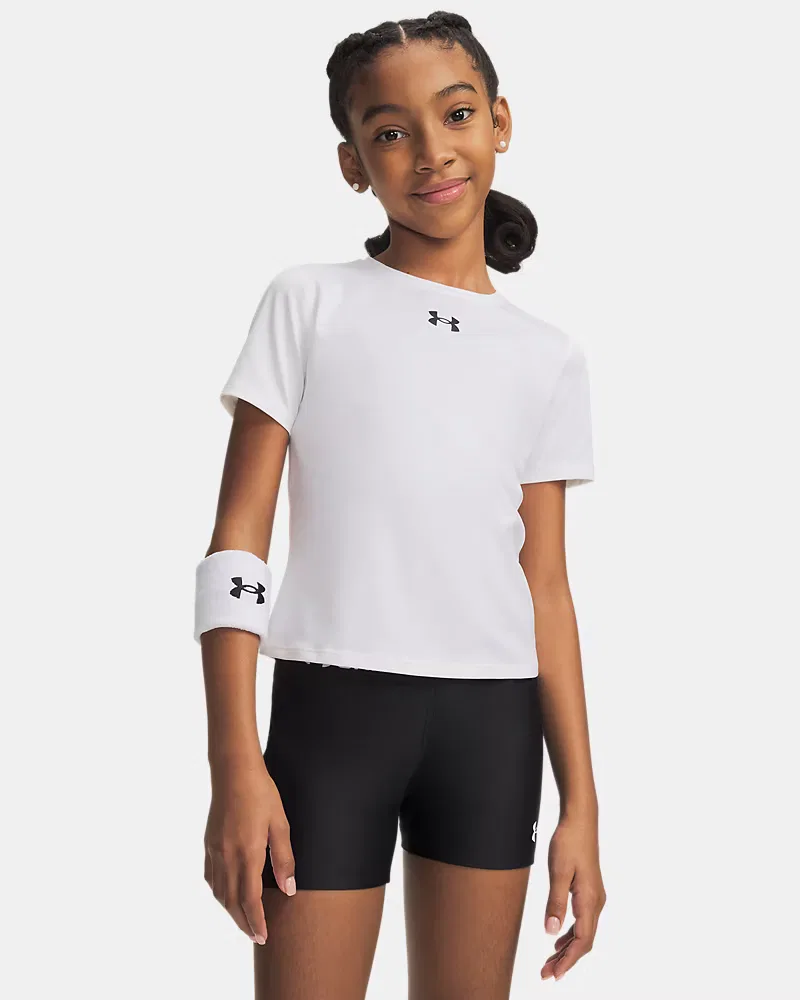 Футболка с коротким рукавом для девочек влагоотводящая HeatGear UnderArmour, White/Black