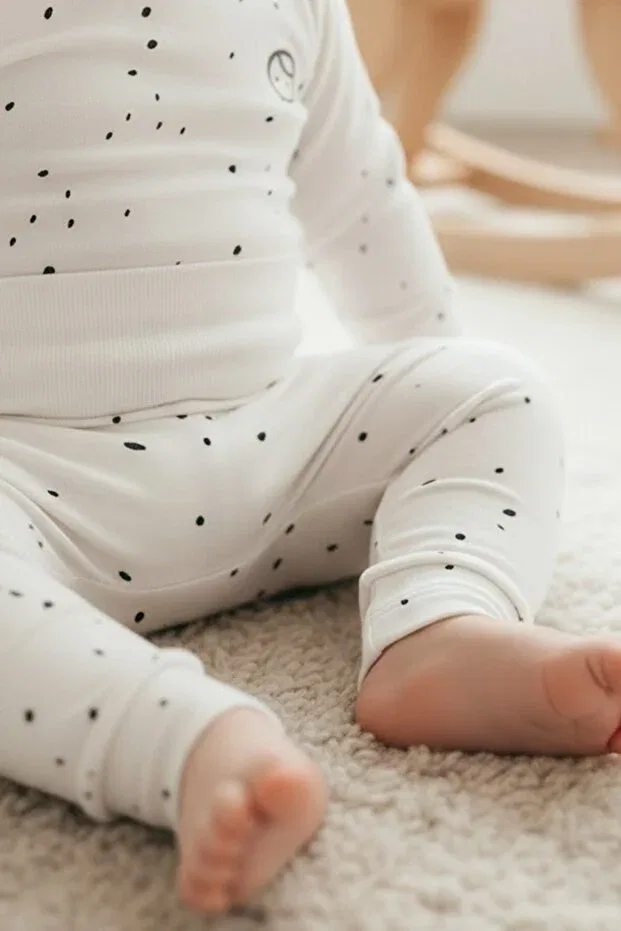 Детские брюки для девочек органические хлопковые High waist trousers baby cosmos white organic cotton Little Gusto, White