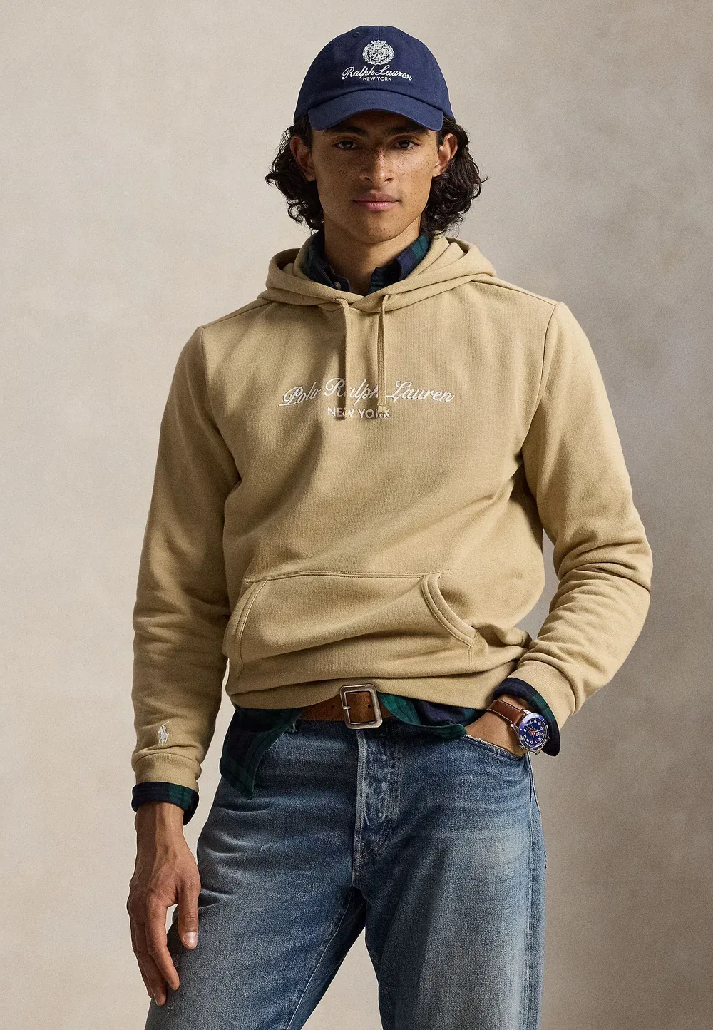 Толстовка с логотипом из флиса - худи Polo Ralph Lauren, Vintage Khaki