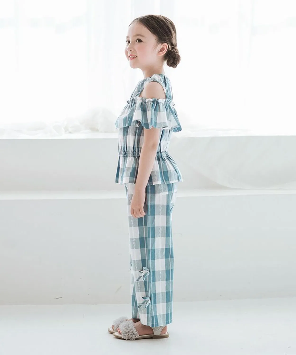 Детские брюки с клетчатым принтом и лентами branshes, Blue — фото 4