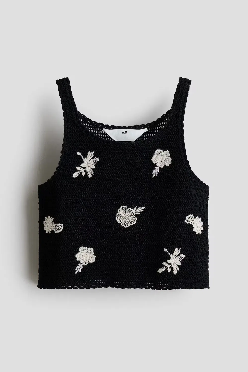 Вышитая майка, имитирующая вязаный крючком узор H&M, Schwarz/Blumen — фото 4