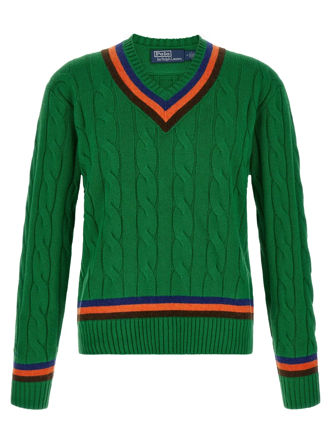 Вязаный свитер с V-образным вырезом и узором из кос Polo Ralph Lauren, зеленый