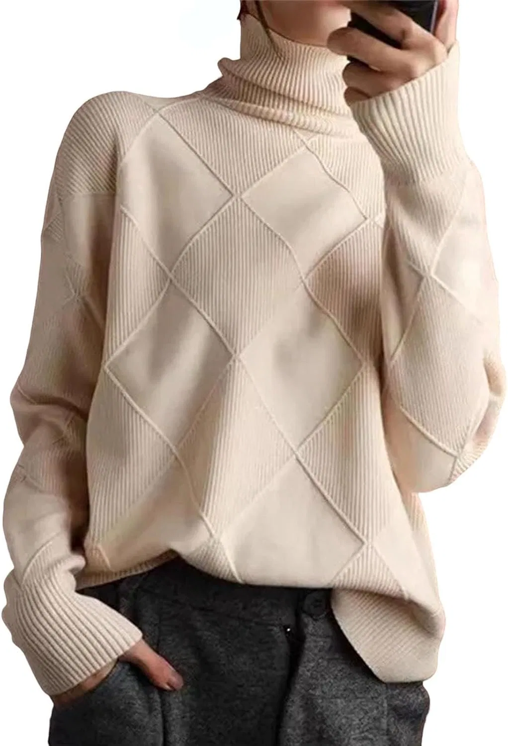 Женский свитер с высоким воротом Diamond Wool, бежевый