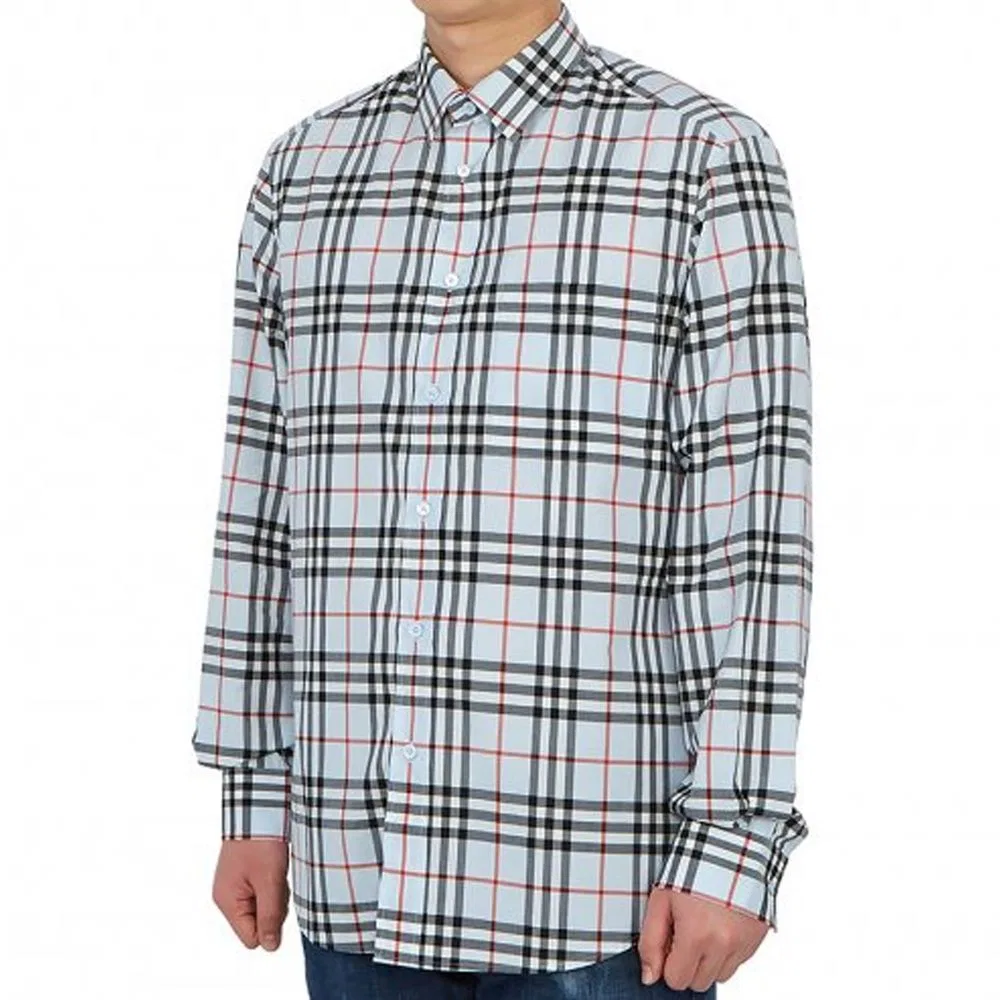 Мужская рубашка с принтом, синяя, Burberry, Blue — фото 2