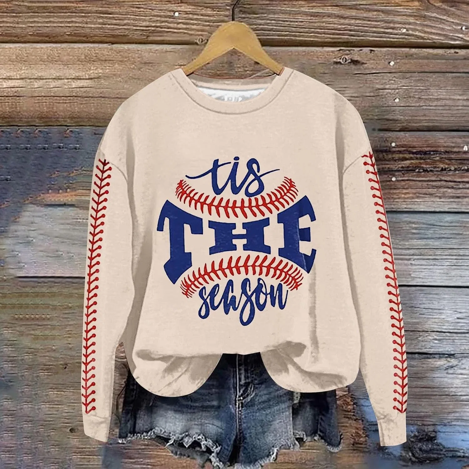 Женский свитшот с принтом Cubs, длинный рукав, модель Baseball Mom, бежевый — фото 4