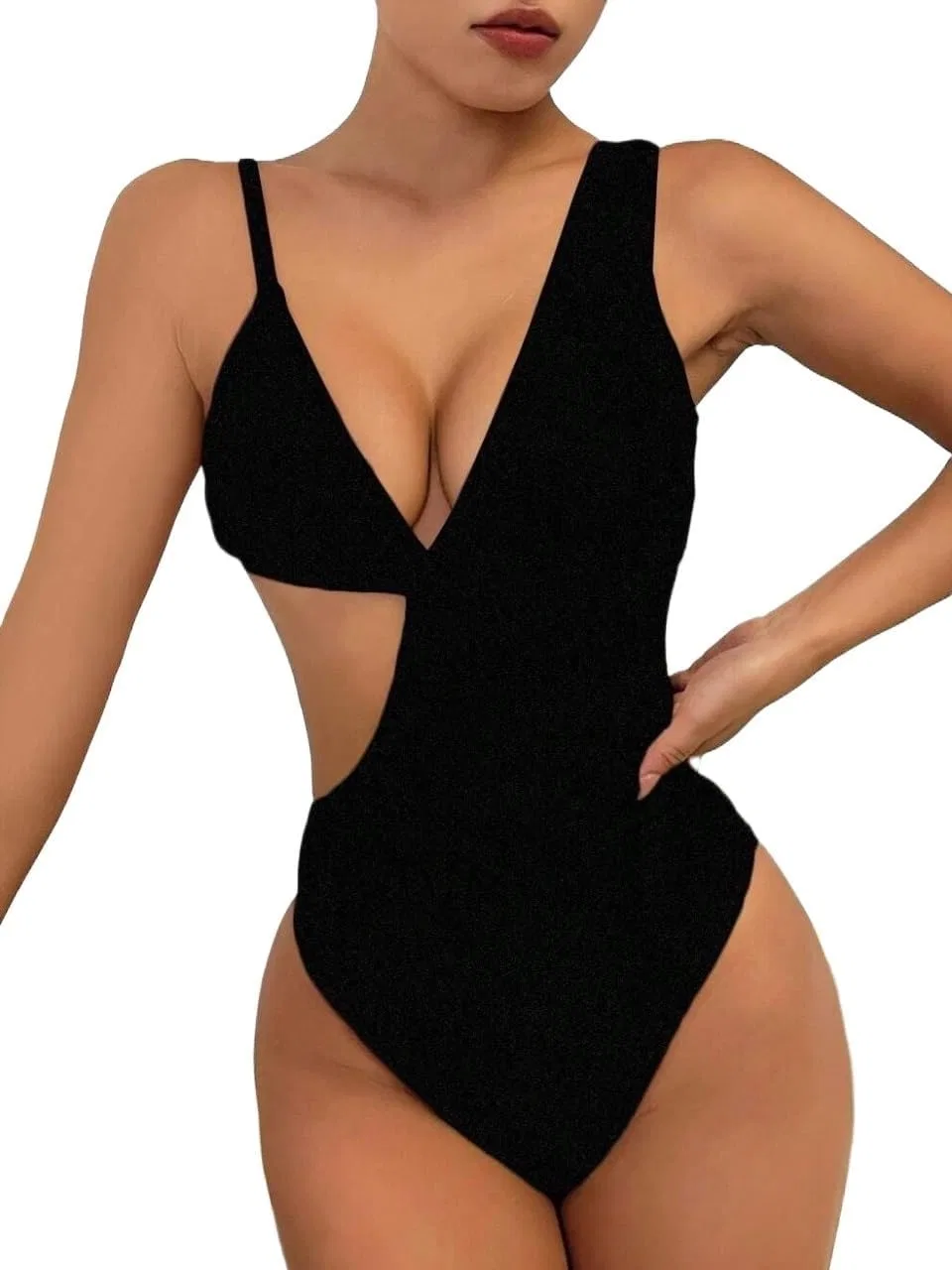 Женский цельный купальник с вырезами Sleeveless, Black