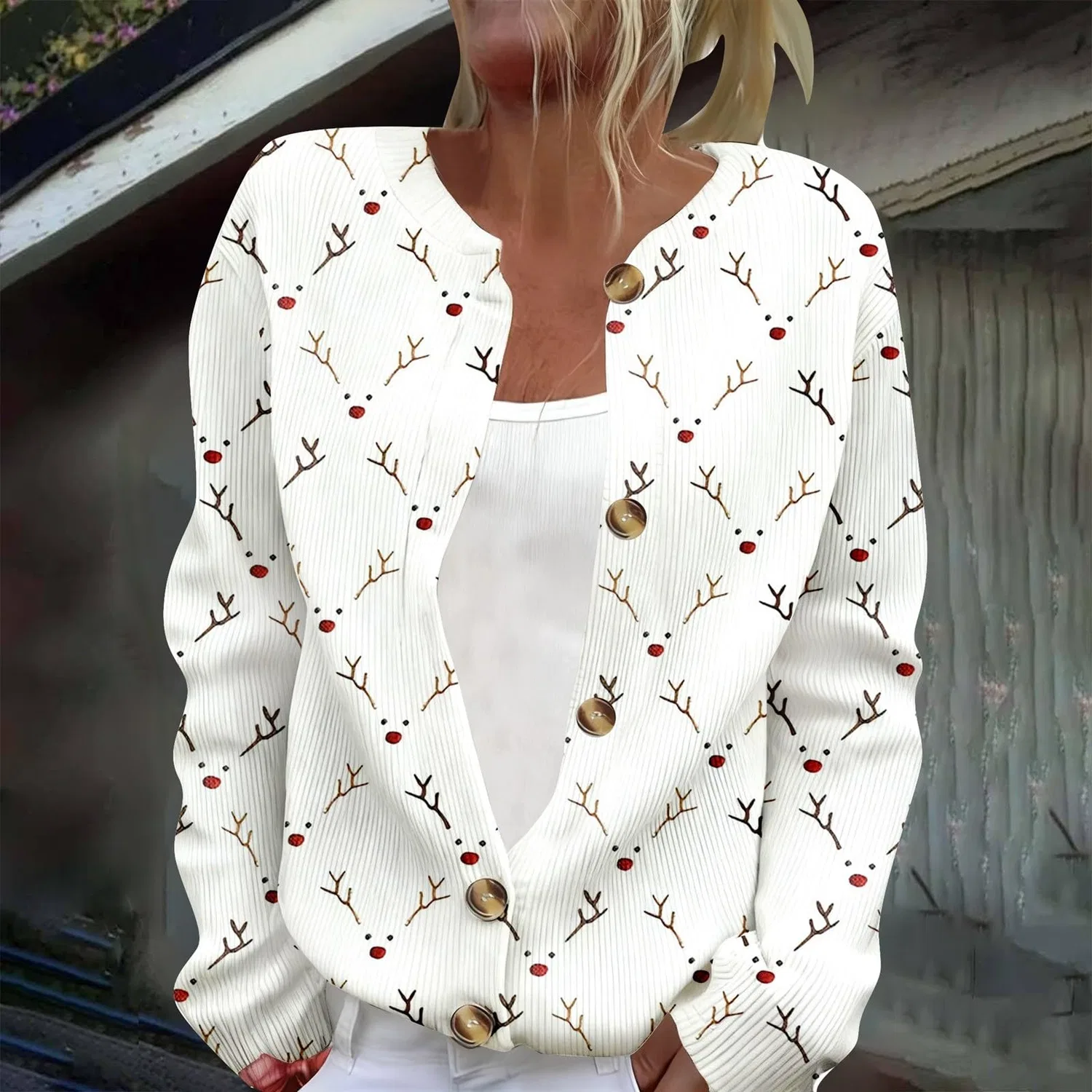Женский кардиган с принтом Elegante cardigan casual con stampa e abbottonatura, Bianco N. 27 — фото 2