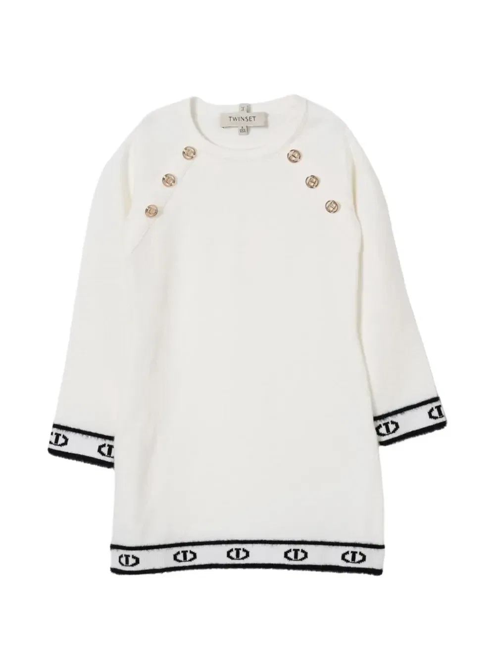 Платье вязки интарсия с логотипом TWINSET Kids, белый