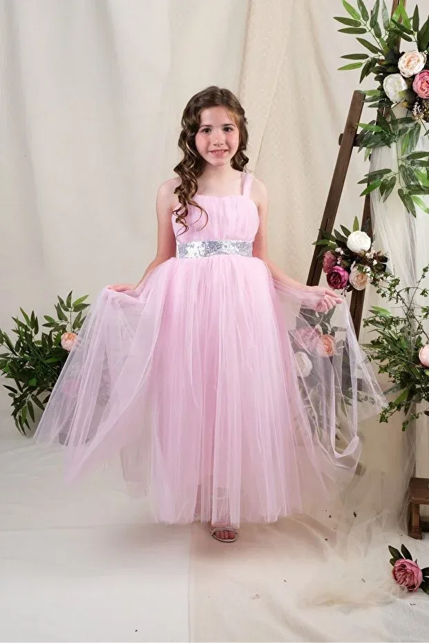 Детское платье для девочек с открытой спиной Back gipeli tutu skirt girls satin party evening dress Mnk, Pink