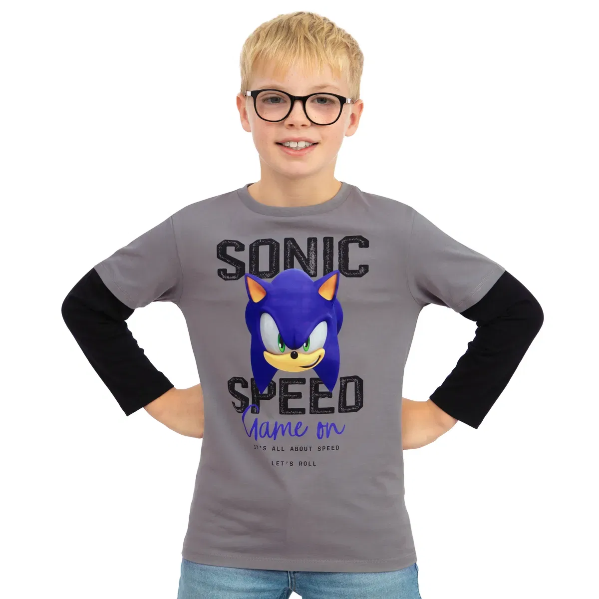 Детская футболка с длинным рукавом Game on Sonic The Hedgehog, Grey — фото 3