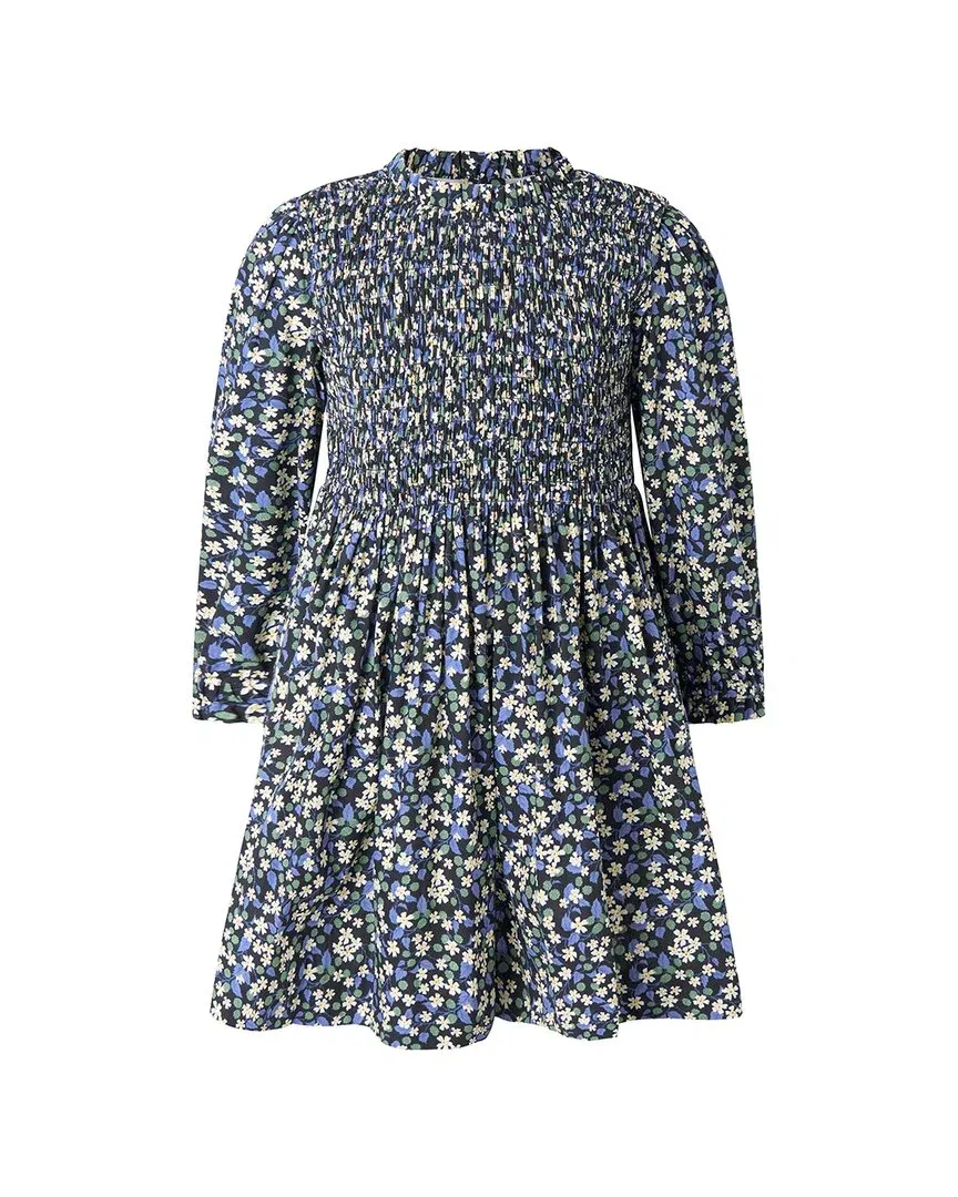 Детское платье для девочек с принтом Rachel Riley Floral Berry Ruched, Black/Navy