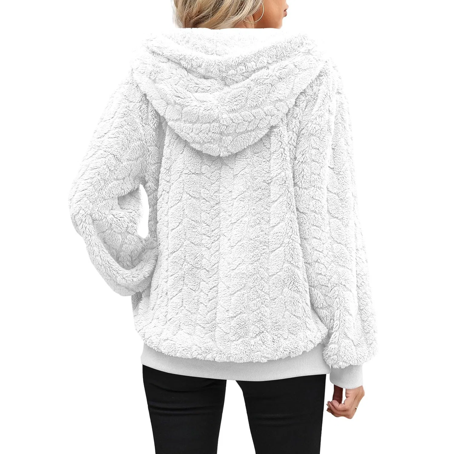 Женское пальто с капюшоном из флиса, длинным рукавом, модель Soft Pullover, 02 Bianco — фото 2