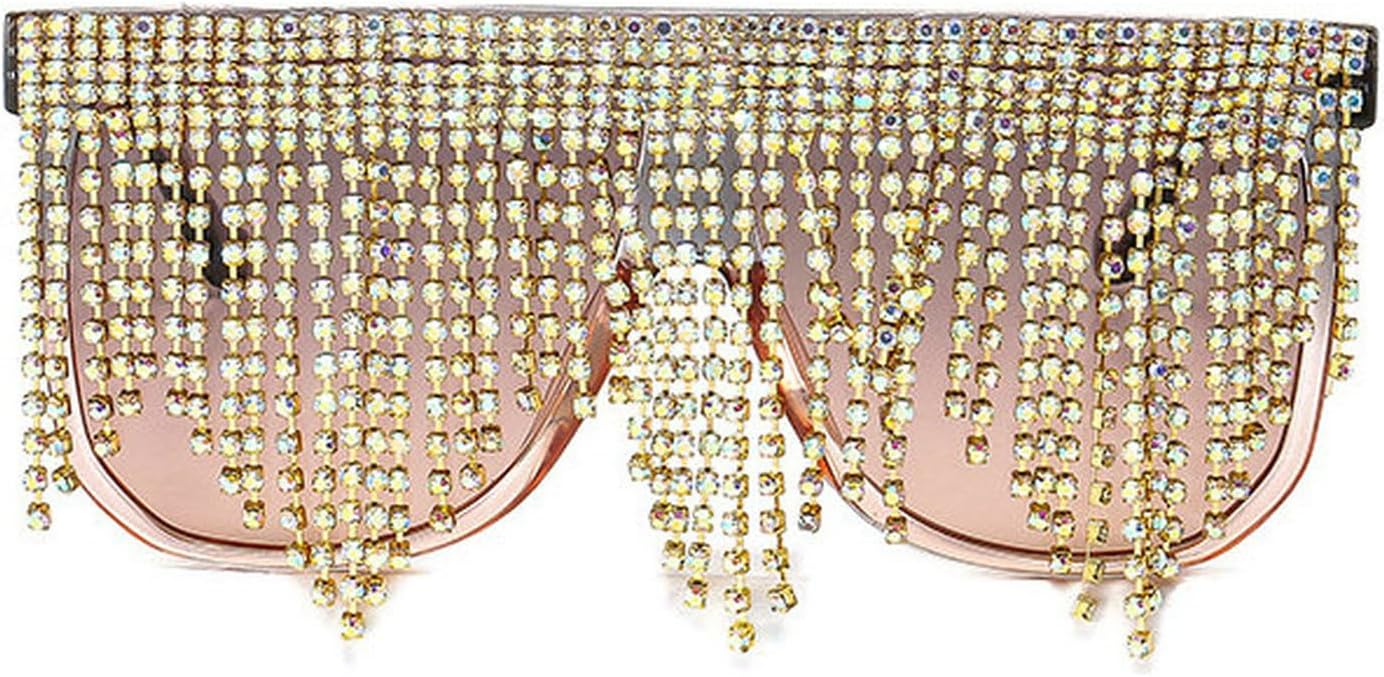 

COTIA Большие цельные солнцезащитные очки с квадратными кисточками для женщин, модные, с кисточками, кристаллами и бриллиантами, в стиле панк, для выпускного вечера и вечеринки, Grey