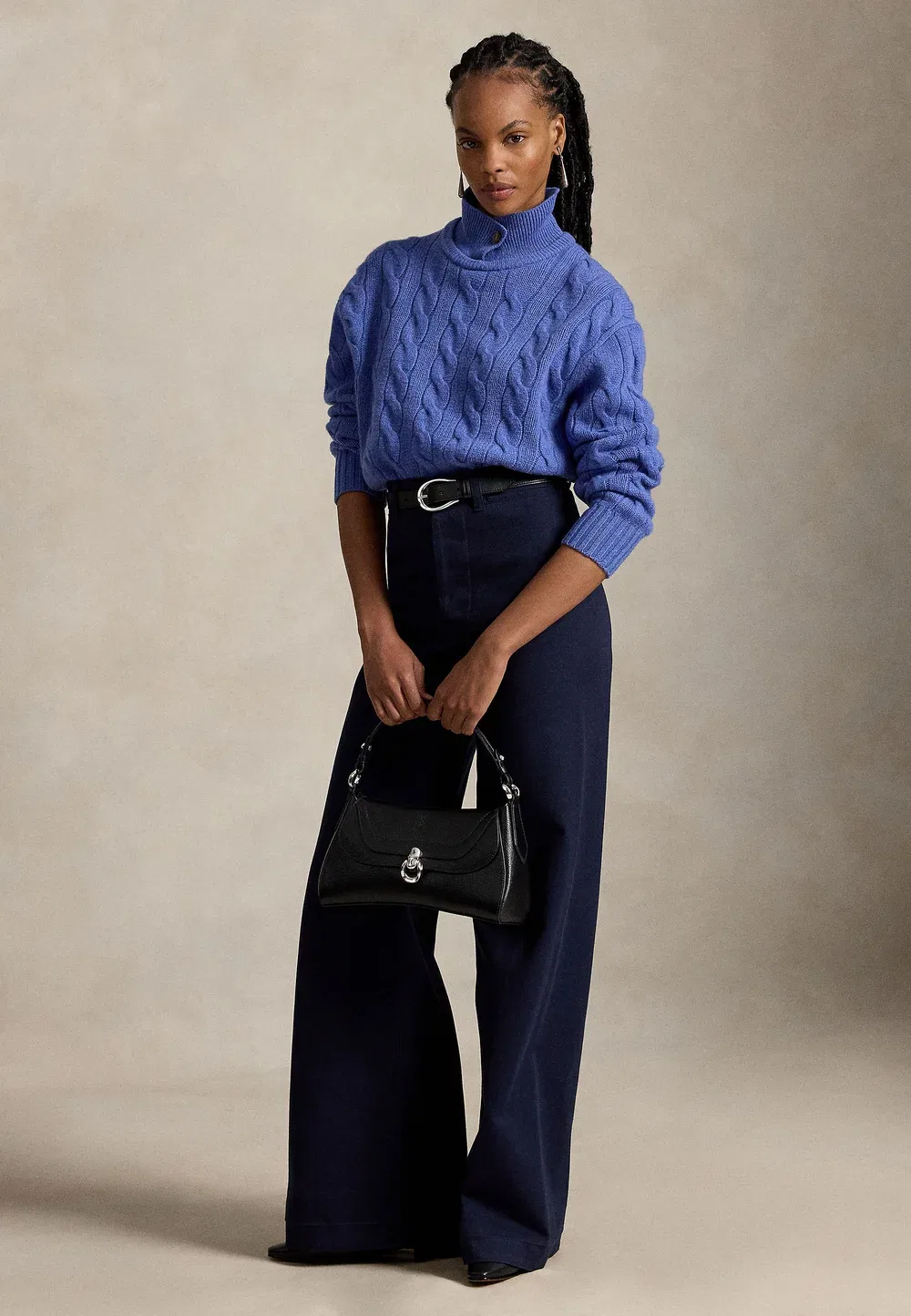 Свитер-Поло из шерсти и кашемира крупной вязки Polo Ralph Lauren, Dockside Blue Heather — фото 2