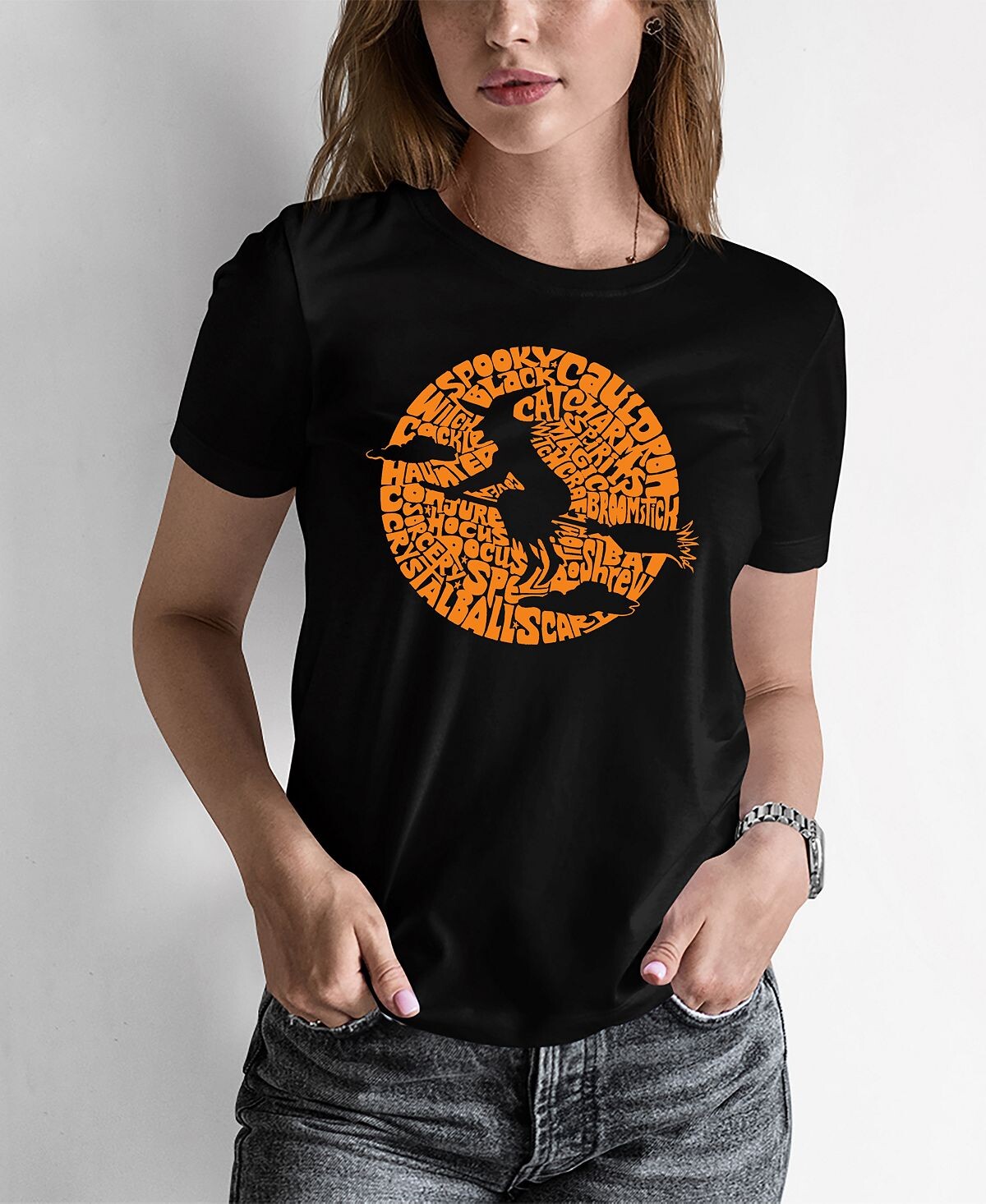 

Женская футболка с надписью spooky witch word art LA Pop Art, черный