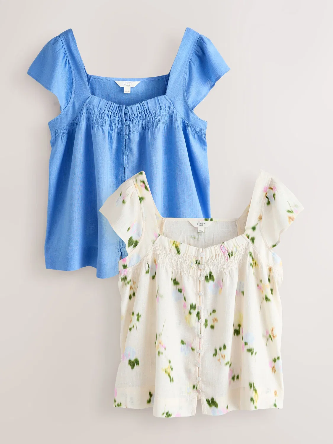 Блуза с квадратным вырезом и воланами на рукавах, 2 шт Next, Chambray Blue/Ecru Floral