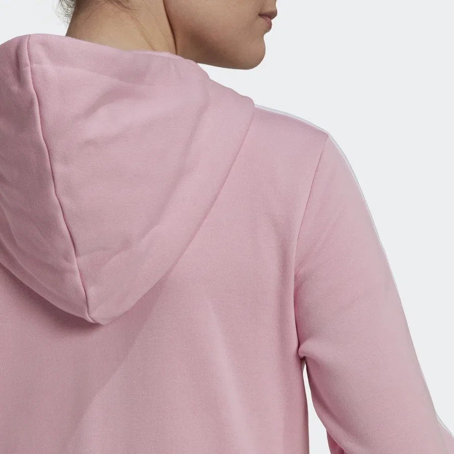 Худи с капюшоном на молнии Essentials French Terry 3-Stripes adidas, Розово-белый — фото 4