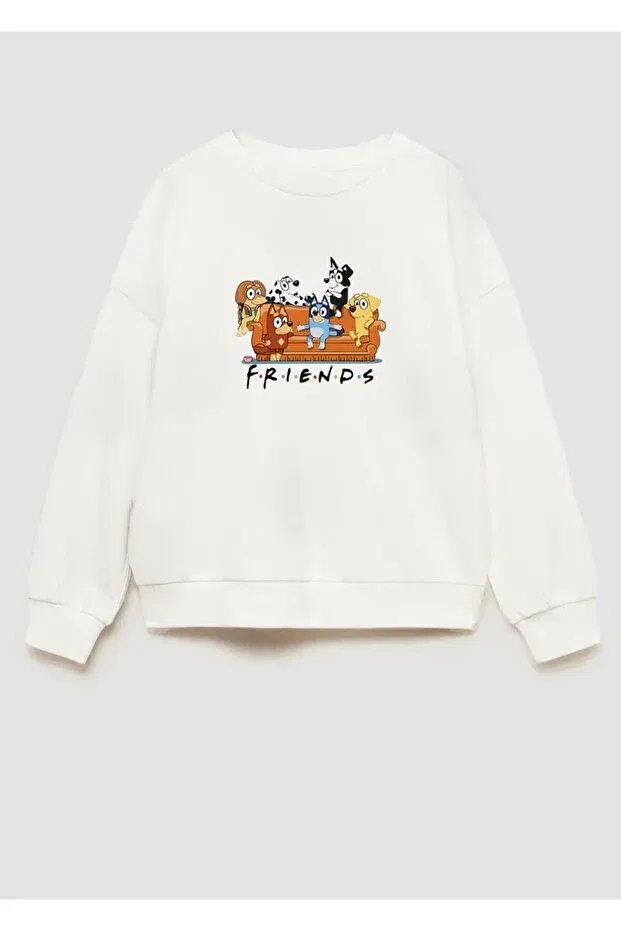 Детские свитшот для девочек с принтом Unisex Kids Friends Printed 3 Thread Fabric Cotton Monila, Ecru