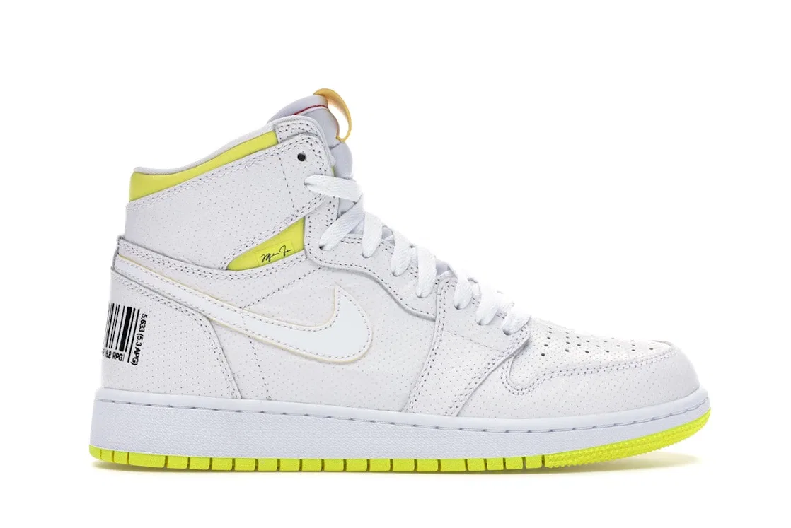 Детские кроссовки с принтом Jordan 1 Retro High Jordan, White/Dynamic Yellow-Black