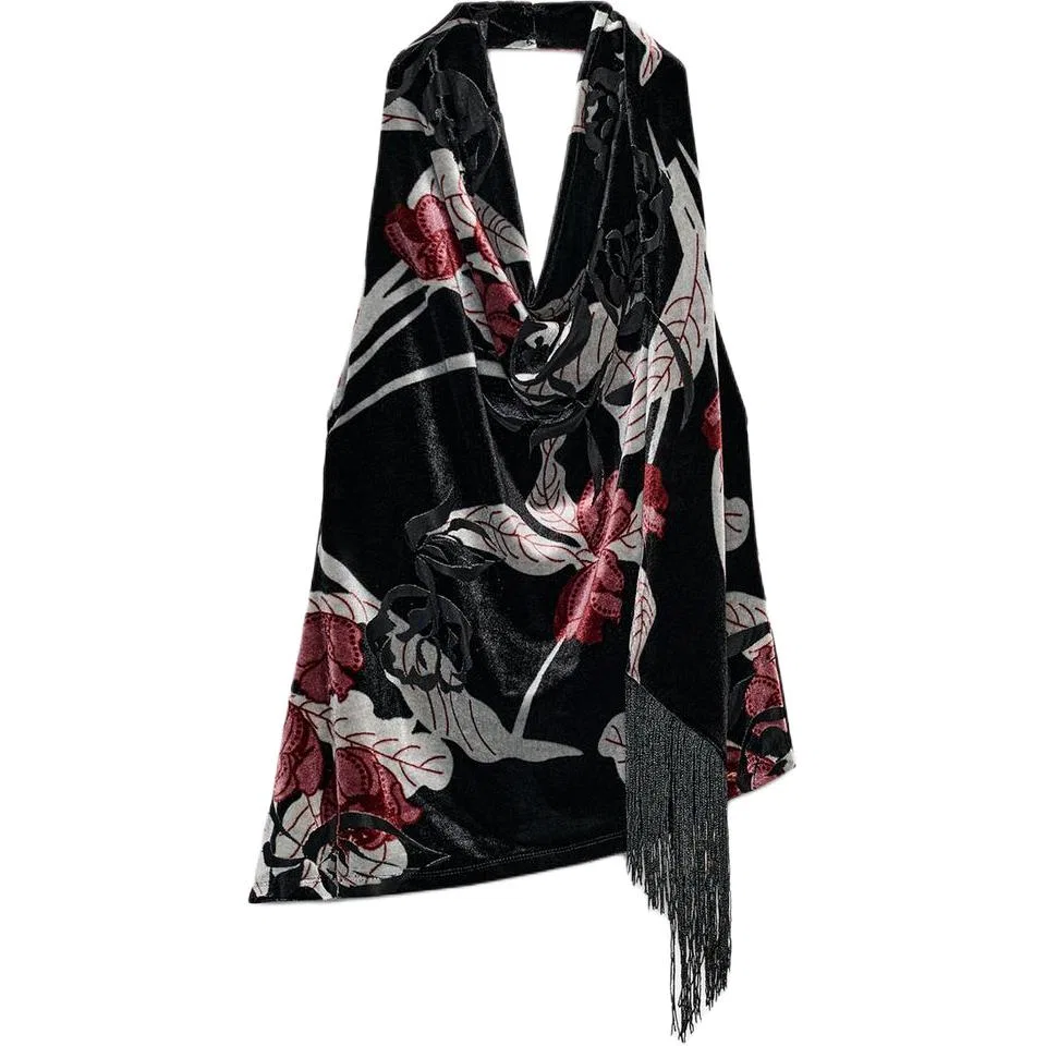 Женский топ-майка без рукавов с завязками на шее ZARA, Black/Rose Red