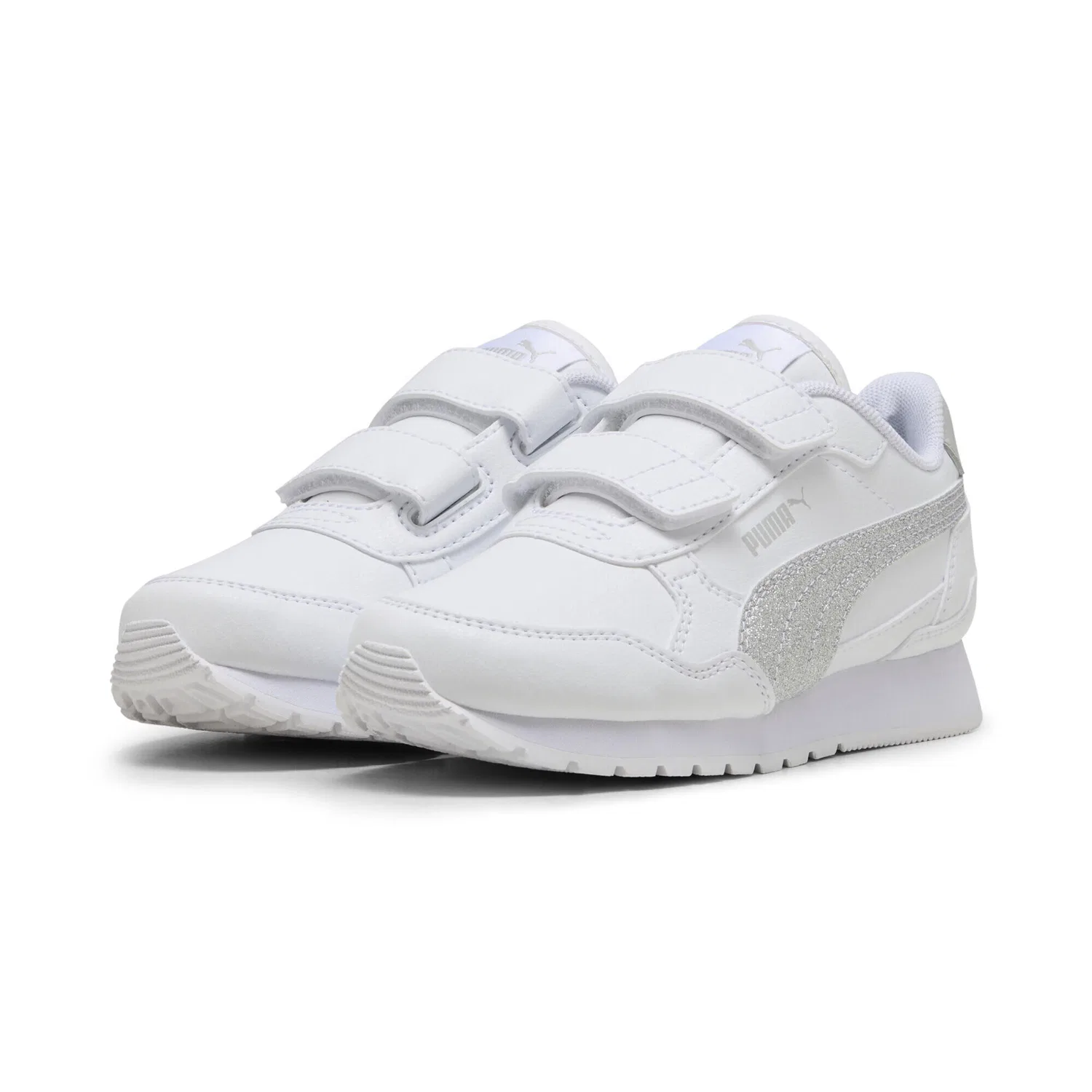 Детские кроссовки с блестками ST Runner v4 Glitter Puma, Цвет Weiss Silver Grey