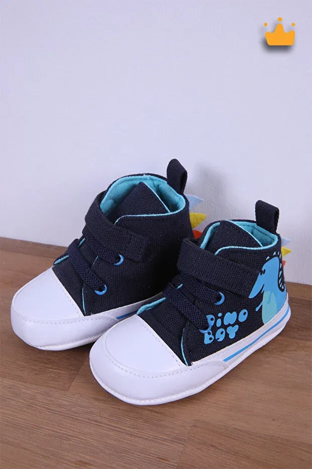 Детские мокасины для мальчиков с принтом Dinosaur patterned Babyhola, Navy Blue — фото 3