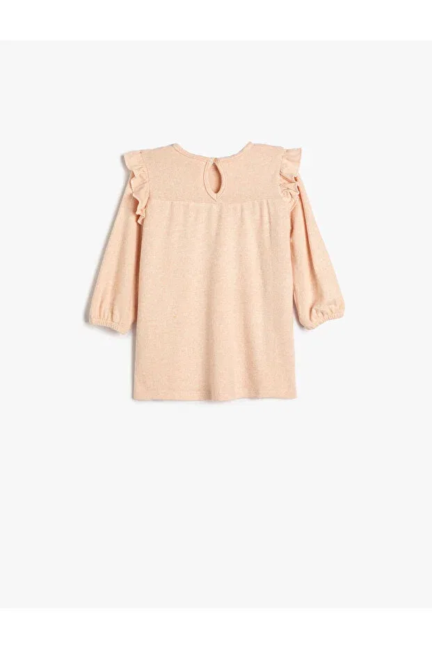 Детское платье для девочек с длинным рукавом Knitwear dress with ruffles, rubber cuffs, button closure at the back Koton, Rose — фото 2