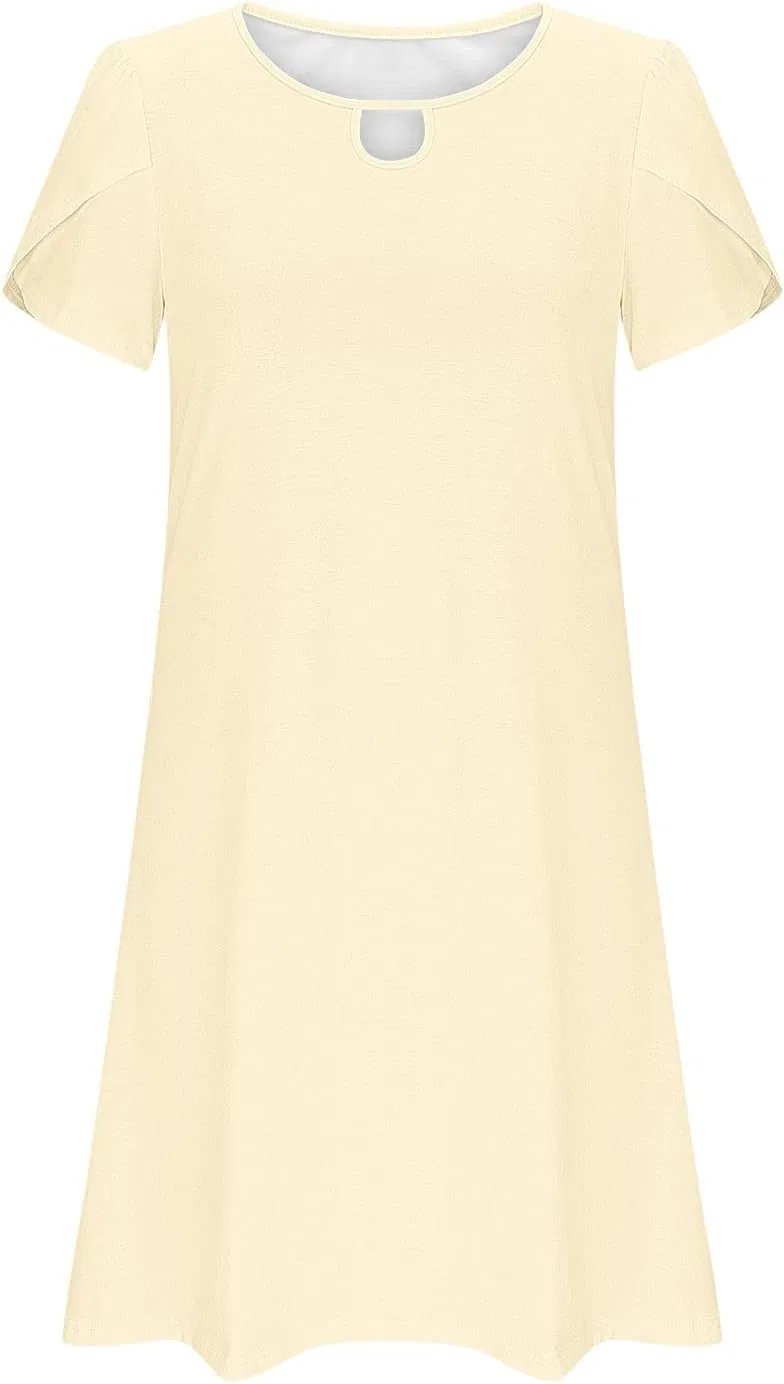 Женское мини-платье с ключевым вырезом свободного кроя, Beige — фото 4