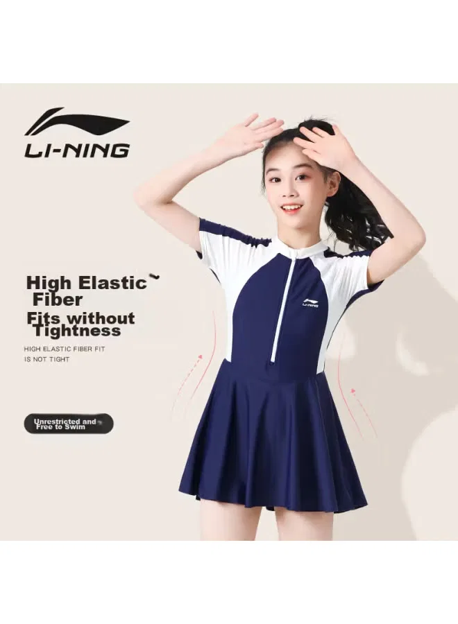 Купальник детский слитный с длинным рукавом для девочек Li-Ning, синий — фото 4