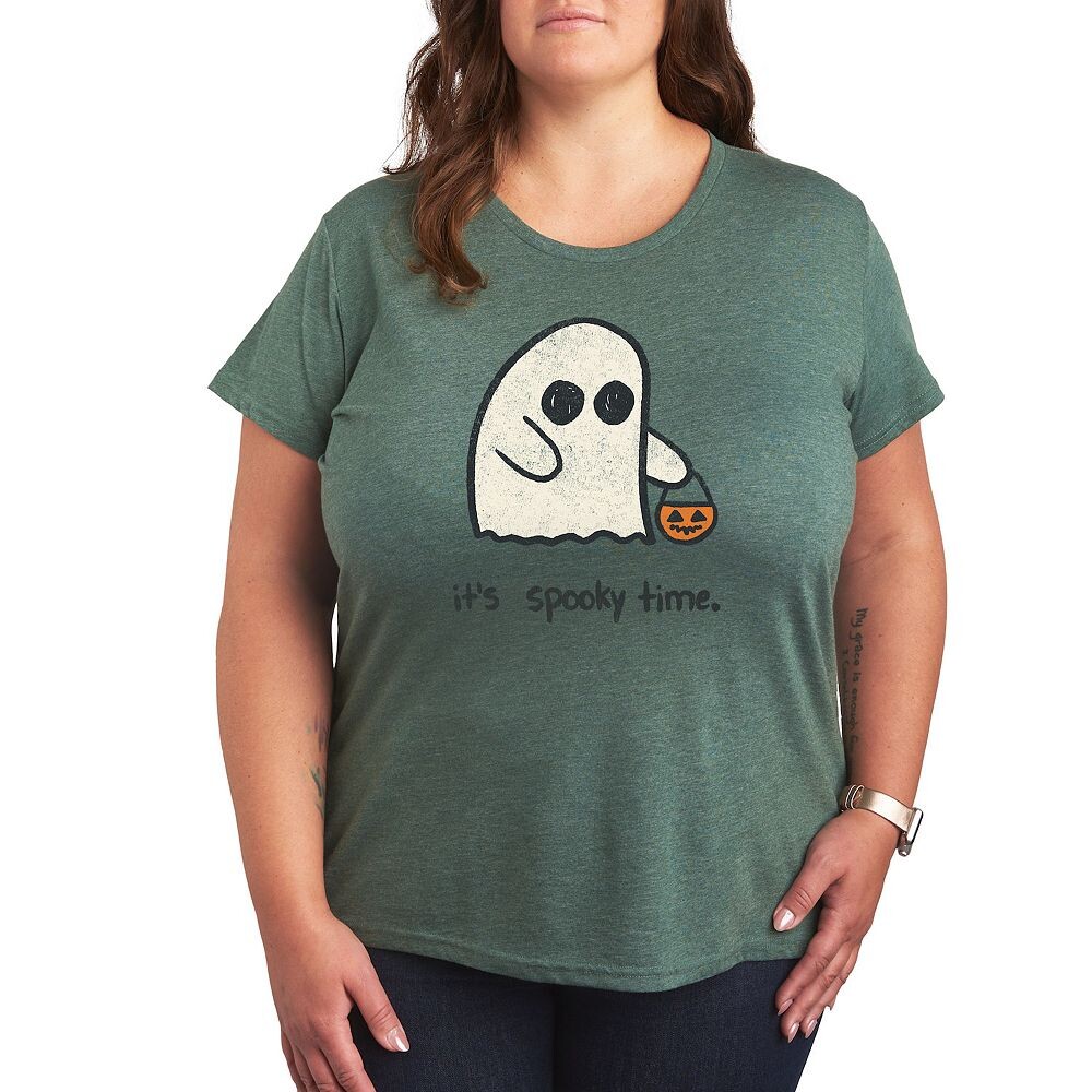 

Футболка больших размеров с рисунком It's Spooky Time Licensed Character, цвет Heather Green