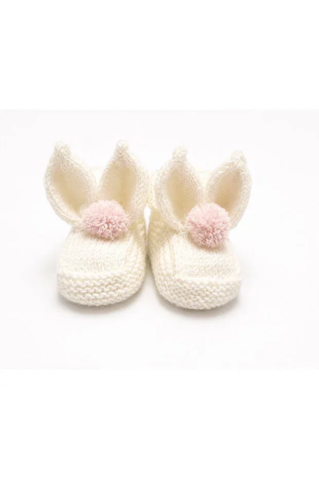 Детские пинетки для новорожденных с рисунком Hand knitted rabbit figured baby booties Minohouse, White