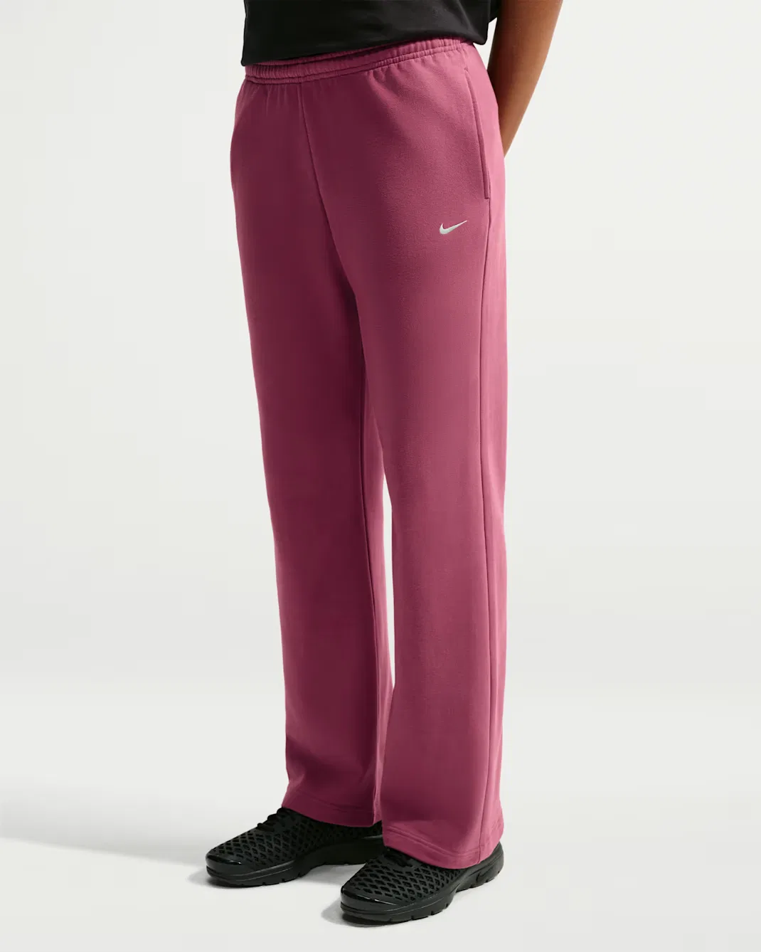 Женские брюки средней посадки с открытым низом Nike Studio Fleece Lightweight "French Terry", Pink Smoke/Sail — фото 2