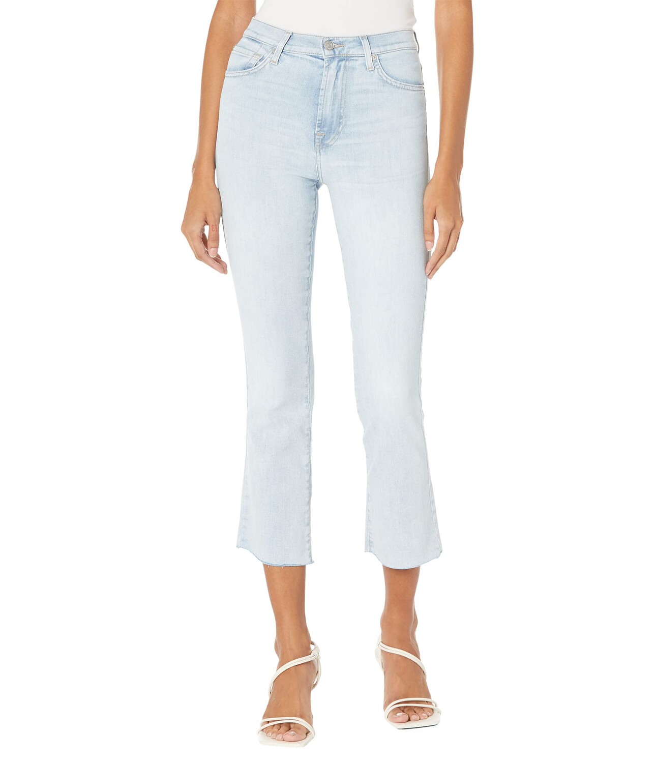 

Джинсы 7 For All Mankind, High-Waist Slim Kick w/ Raw Hem in Lefthand Rosemary