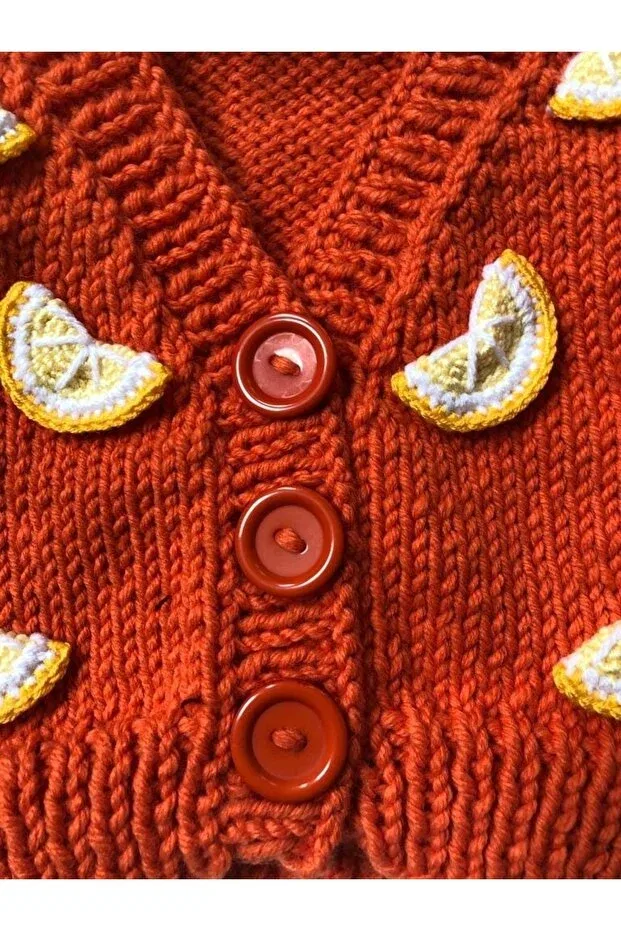 Детский кардиган с принтом Hand Knitted Children's Lemon Slice Cardigan Selfstore, Orange — фото 2