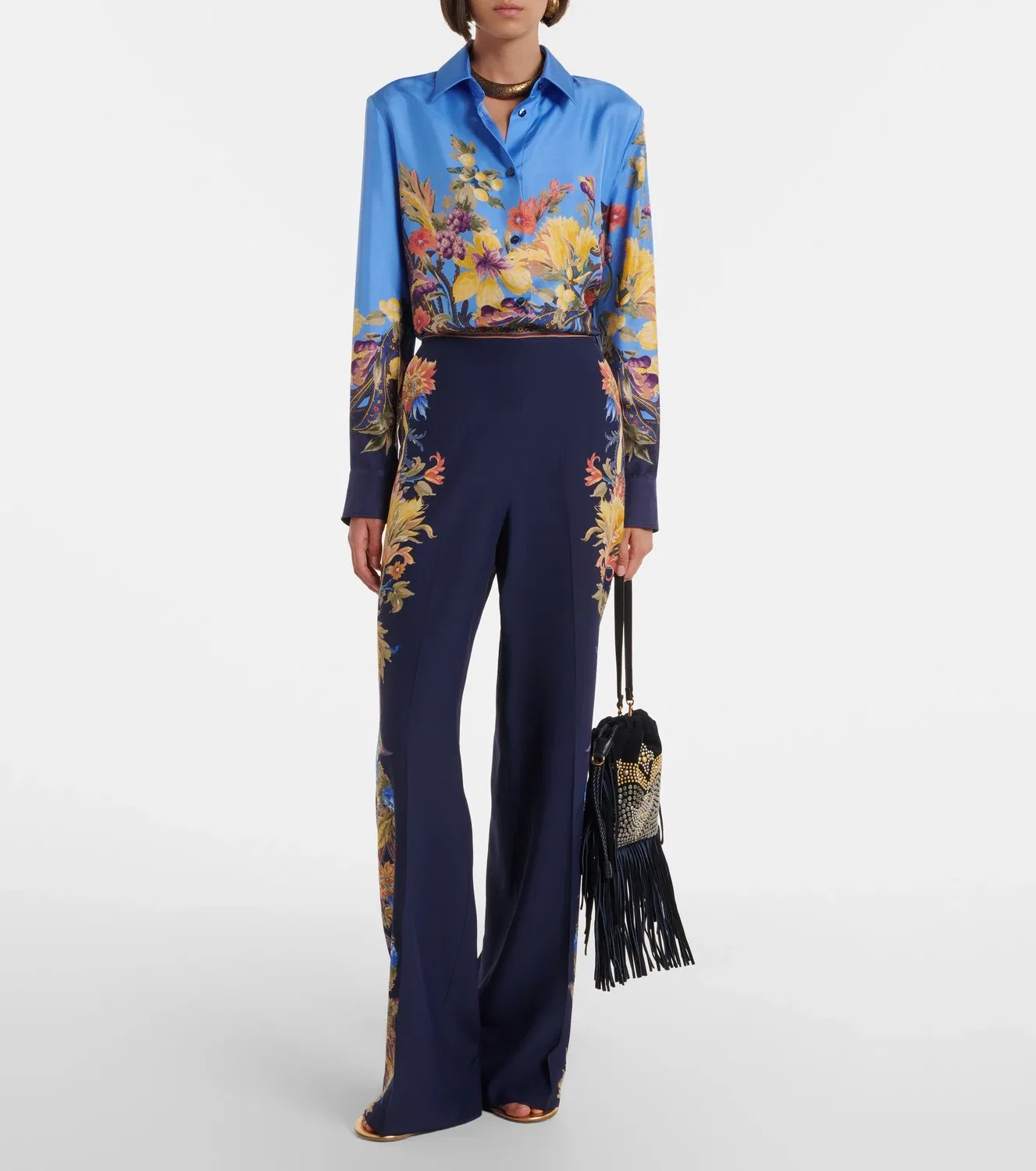 Цветочные прямые брюки из шелка ETRO, синий — фото 2