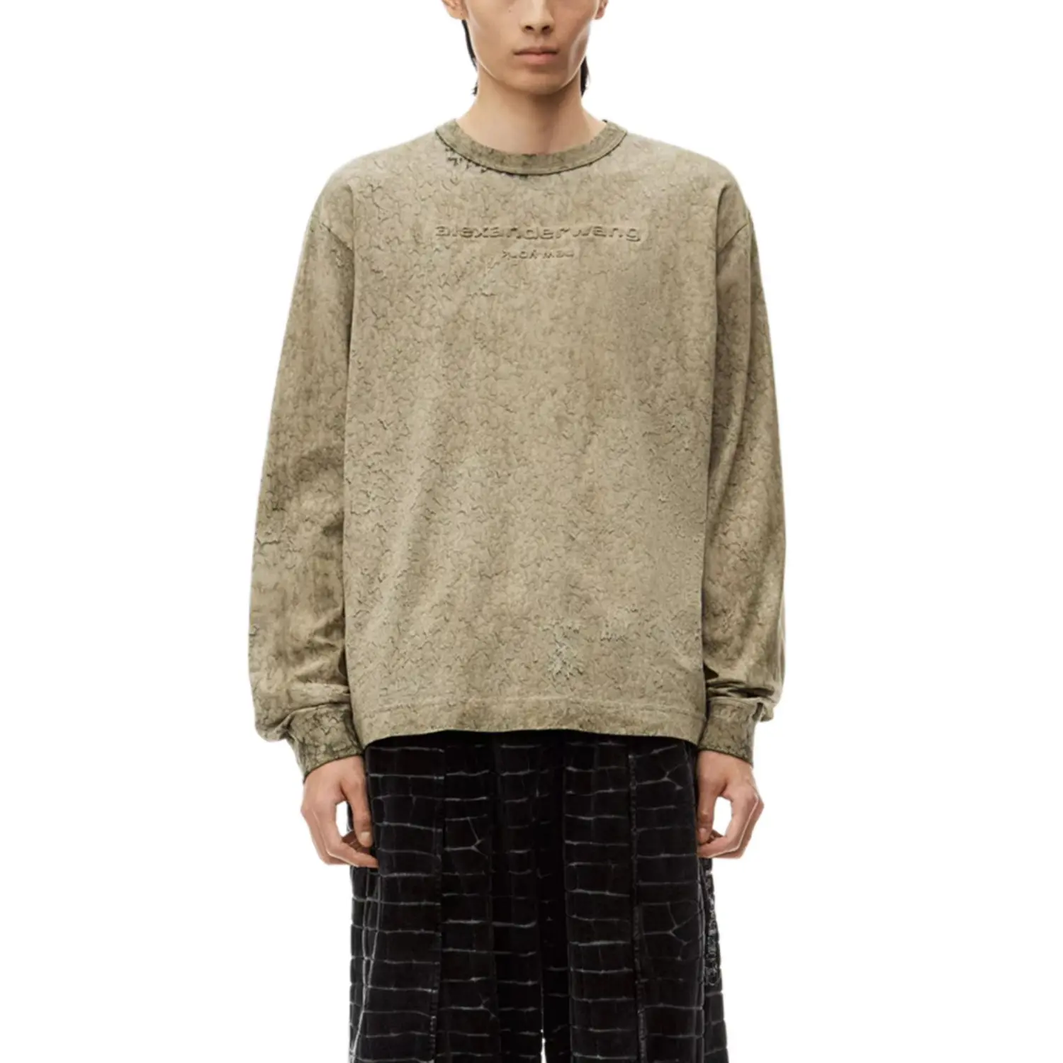 Футболка с логотипом и эффектом тай-дай Alexander Wang, мохово-зелёная — фото 3