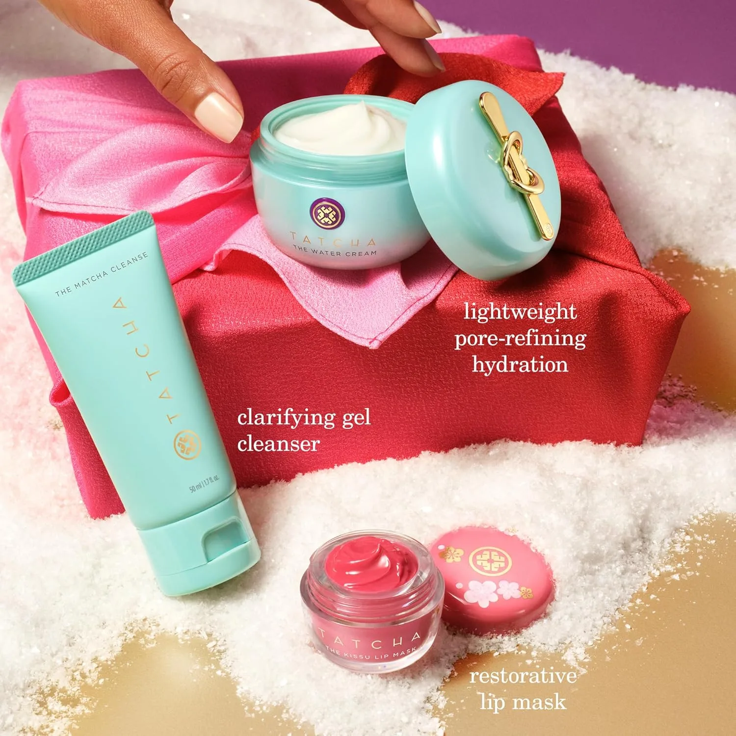 Набор TATCHA Pure Pores, Lush Lips | Очищающее средство Matcha, увлажняющий крем и лимитированная маска для губ Kissu: цвет сливы , pink — фото 2