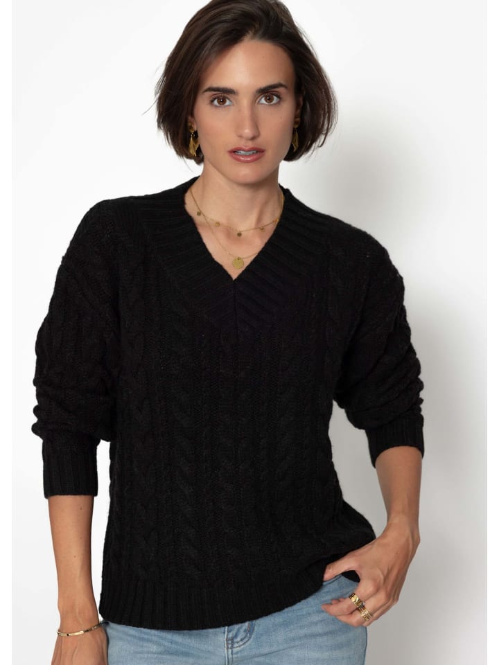 

SASSYCLASSY Свитер крупной вязки с V-образным вырезом, черный