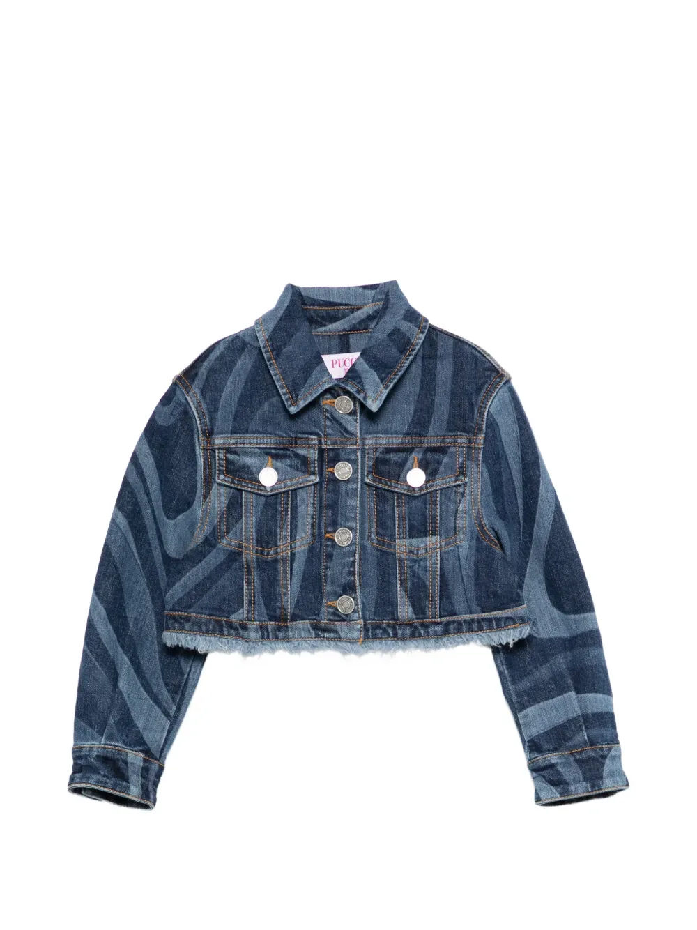 Джинсовая куртка с бахромой и узором PUCCI Junior, синий