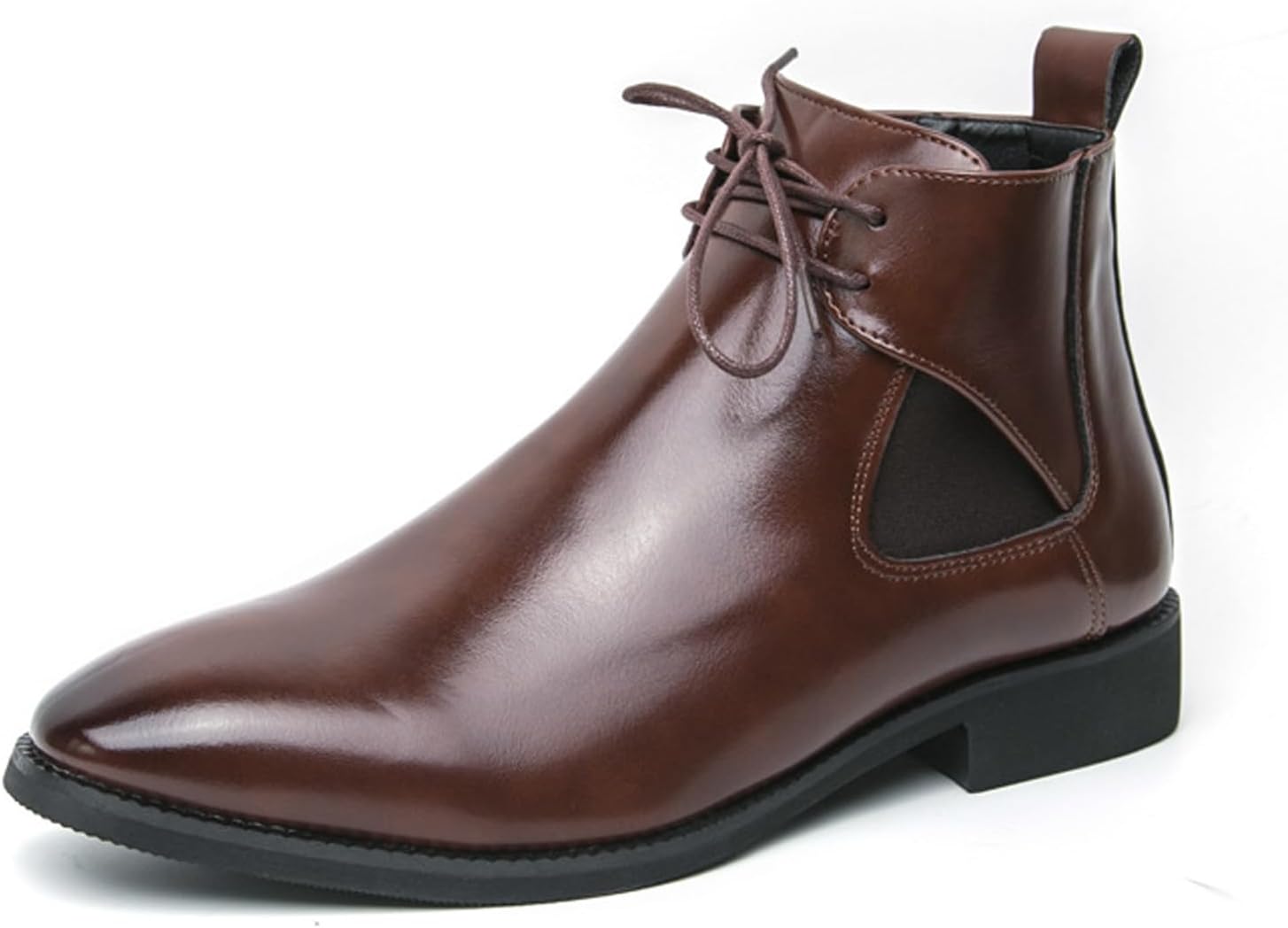 

Мужские кожаные ботинки челси на массивном каблуке с шнуровкой, ретро с заостренным носком, эффект потертой кожи, противоскользящие, для бизнеса, вечеринок, свадеб, формальные оксфорды Fifilapin, коричневый