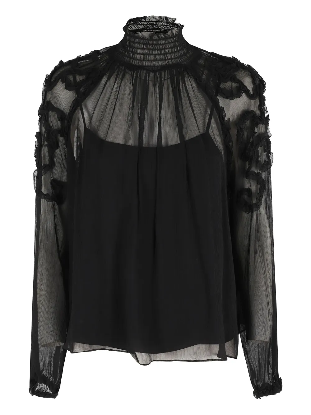 

Блузка с оборками и высоким воротником Ulla Johnson, черный