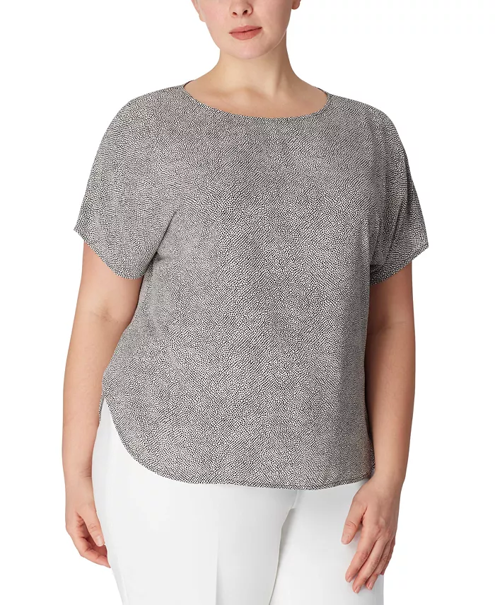 

Блузка с коротким рукавом и принтом, с вырезом лодочка, plus size Anne Klein, мультиколор