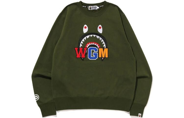 Толстовка с круглым вырезом и вышивкой BAPE Shark FW22 A Bathing Ape, оливково-зеленый — фото 3