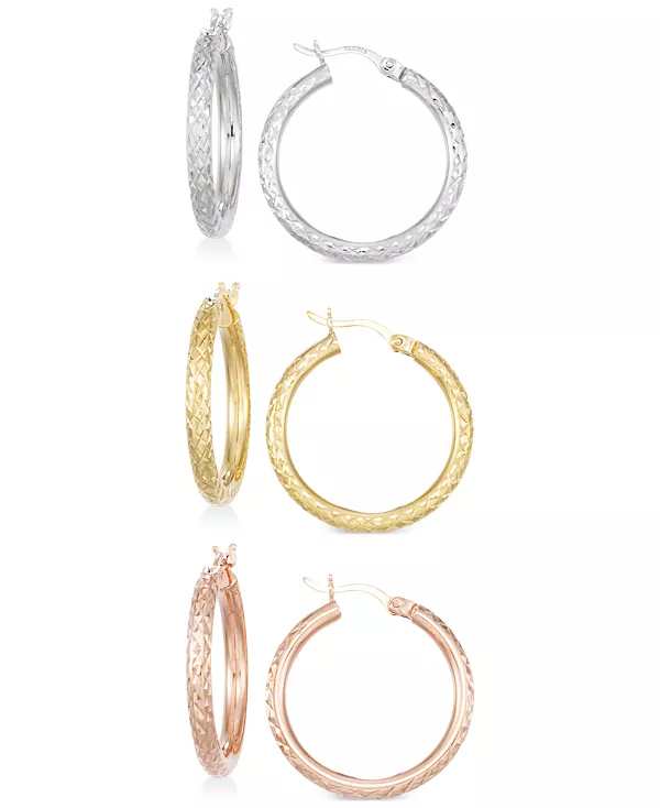 

Комплект из трех текстурированных серег-колец из 14-каратного золота с вермелем и стерлингового серебра Macy'S, tri-color