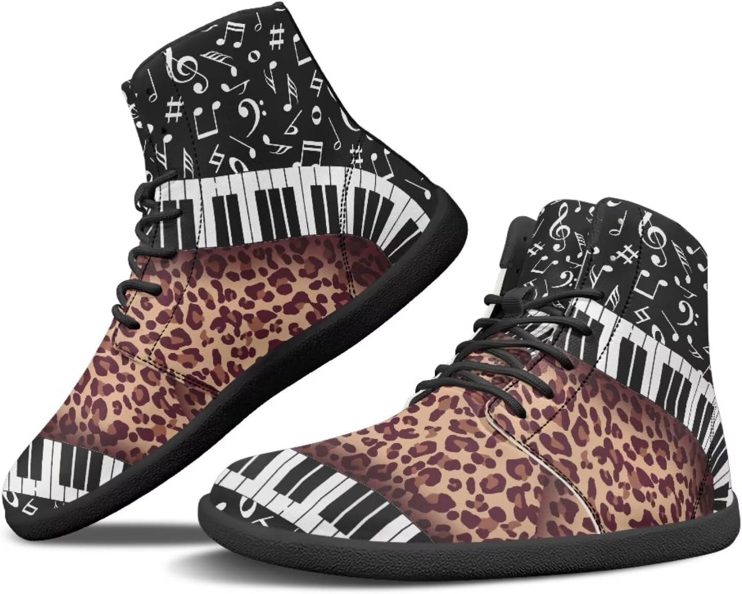 

Мужские кроссовки Barefoot Shoes с принтом музыкальных нот: высокие, с широким носком, на шнуровке, с нескользящей подошвой, для тренировок и бега Xixirimido, Piano Leopard