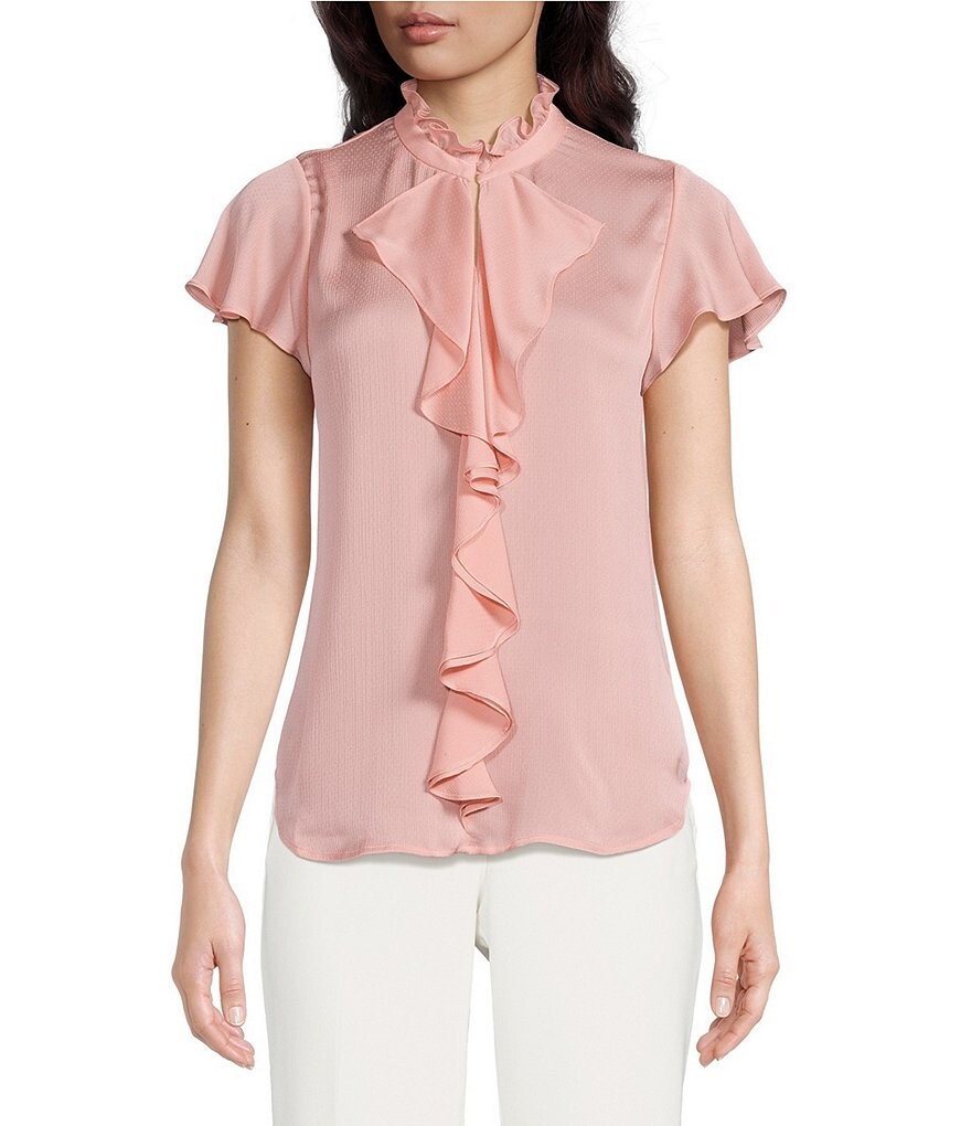 

Anne Klein Блузка в стиле пиндо с короткими рукавами и оборками и круглым вырезом Anne Klein, розовый