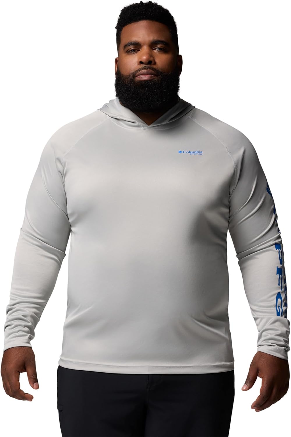 

Терминал такл сан худи для мужчин Columbia, влагоотводящий, Cool Grey Heather/Vivid Blue Logo